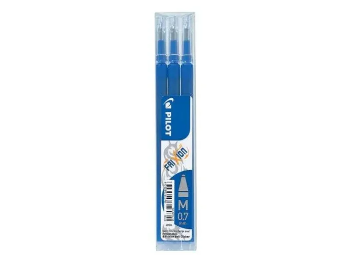 Pilot Recambio de gel borrable para Frixion Ball / Frixion Clicker – Pack de 3 unidades – Punta de bola redonda 0.7mm – Trazo 0.4mm – Color Azul (12 uds)