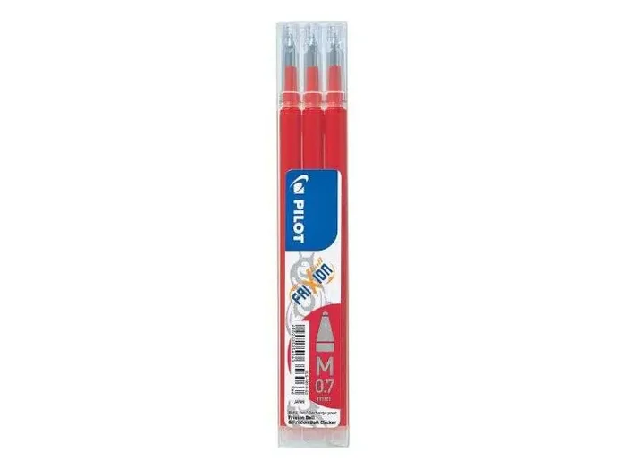 Pilot Recambio de gel borrable para Frixion Ball / Frixion Clicker – Pack de 3 unidades – Punta de bola redonda 0.7mm – Trazo 0.4mm – Color Rojo (12 uds)