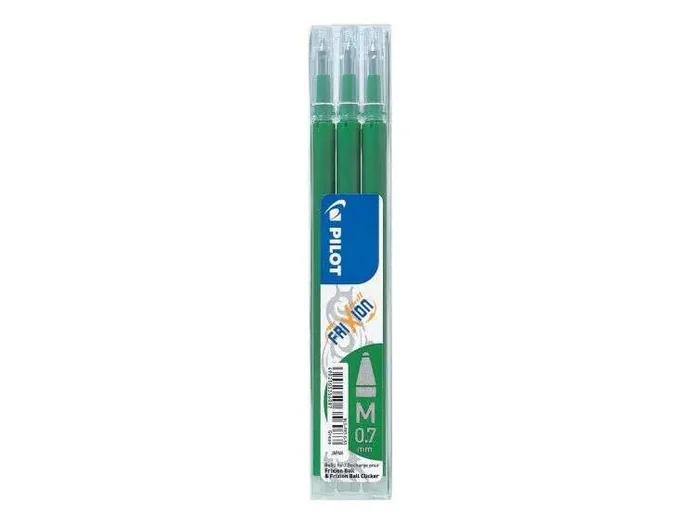 Pilot Recambio de gel borrable para Frixion Ball / Frixion Clicker – Pack de 3 unidades – Punta de bola redonda 0.7mm – Trazo 0.4mm – Color Verde (12 uds)
