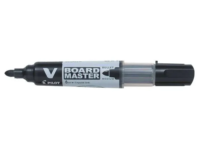 Pilot V-Board Master Begreen Rotulador para Pizarra Blanca – Punta Redonda 6mm – Trazo 2.3mm – 91% Plastico Reciclado – Recargable – Color Negro (10 uds)