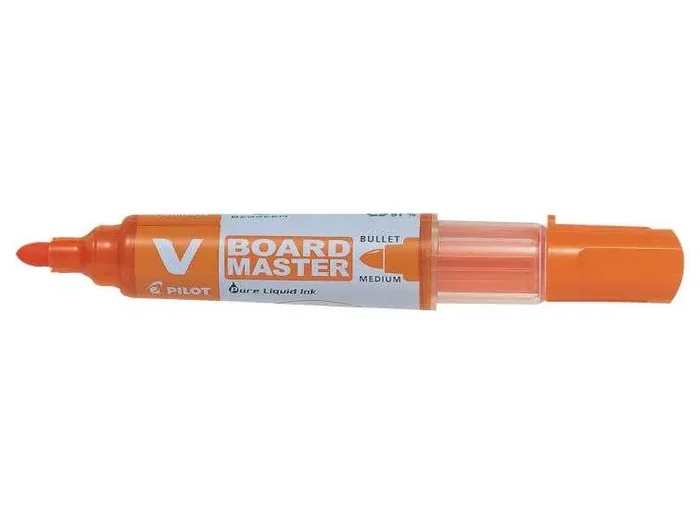 Pilot V-Board Master Begreen Rotulador para Pizarra Blanca – Punta Redonda 6mm – Trazo 2.3mm – 91% Plastico Reciclado – Recargable – Color Naranja (10 uds)