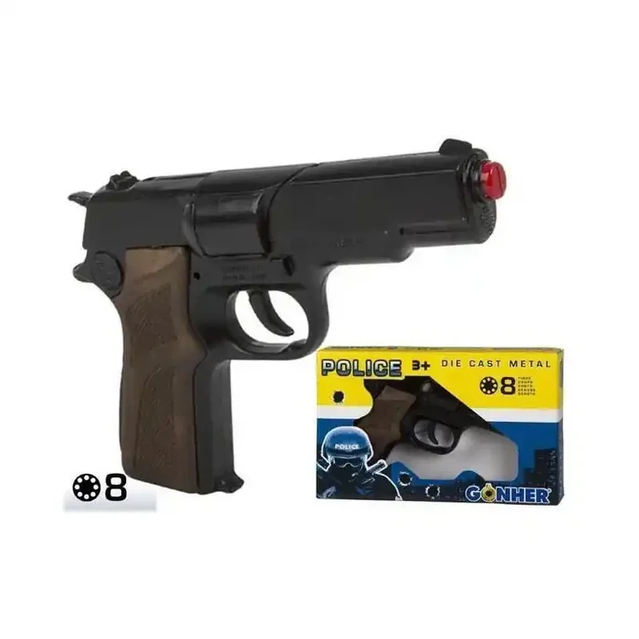 Pistola policia 8 tiros negra en caja Gonher – Tienda de juguetes
