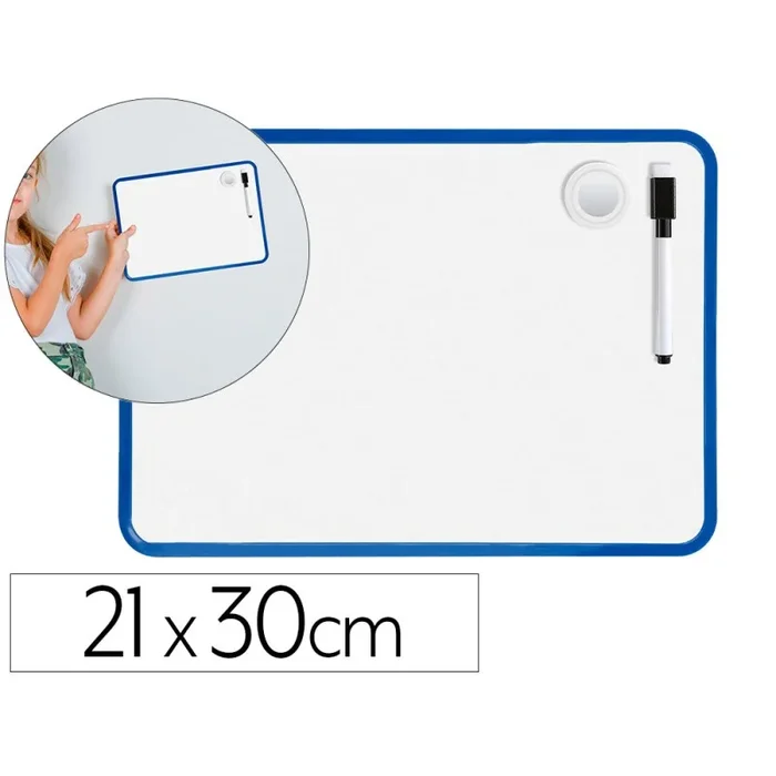 Pizarra blanca liderpapel 21×30 cm magnetica doble cara lisa con rotulador iman y borrador