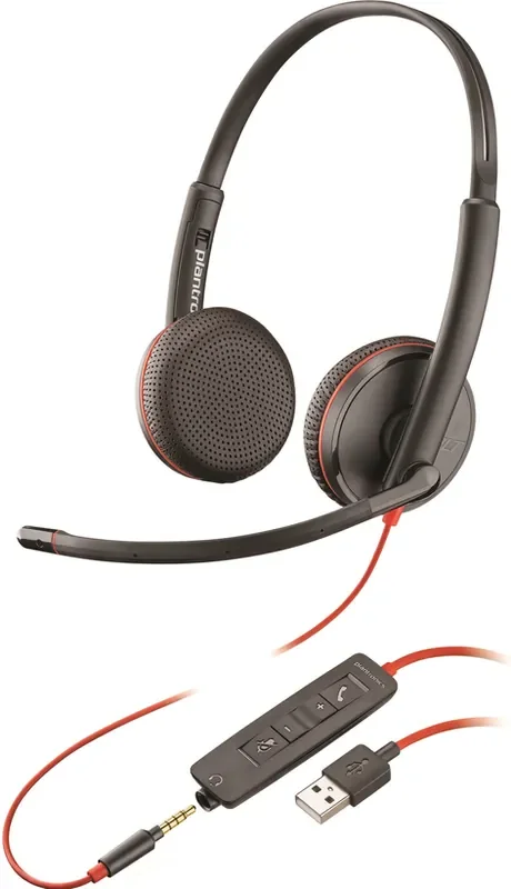 Plantronics/Poly Blackwire C3225 Auriculares con Microfono USB/Jack 3.5mm – Almohadillas Acolchadas – Controles en Cable – Color Negro