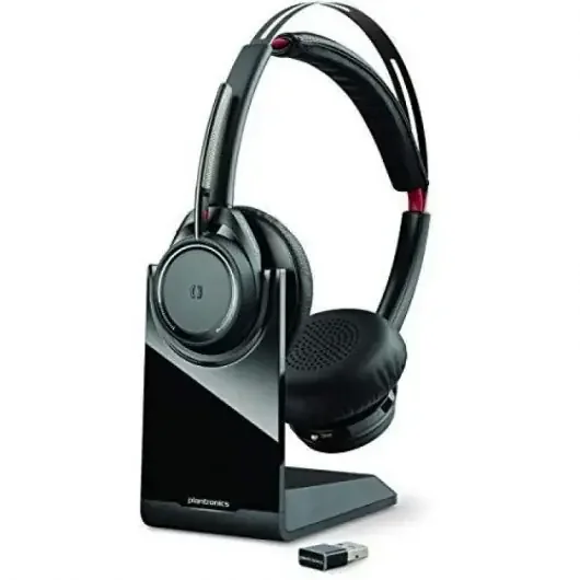 Plantronics/Poly Voyager Focus UC B825 Auriculares con Microfono Bluetooth 4.0 – Alcance hasta 30m – Autonomia hasta 12h – Base de Carga – Color Negro