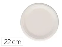 Plato fibra caña azucar Bunzl biodegradable 22 cm diametro color blanco paquete 32105