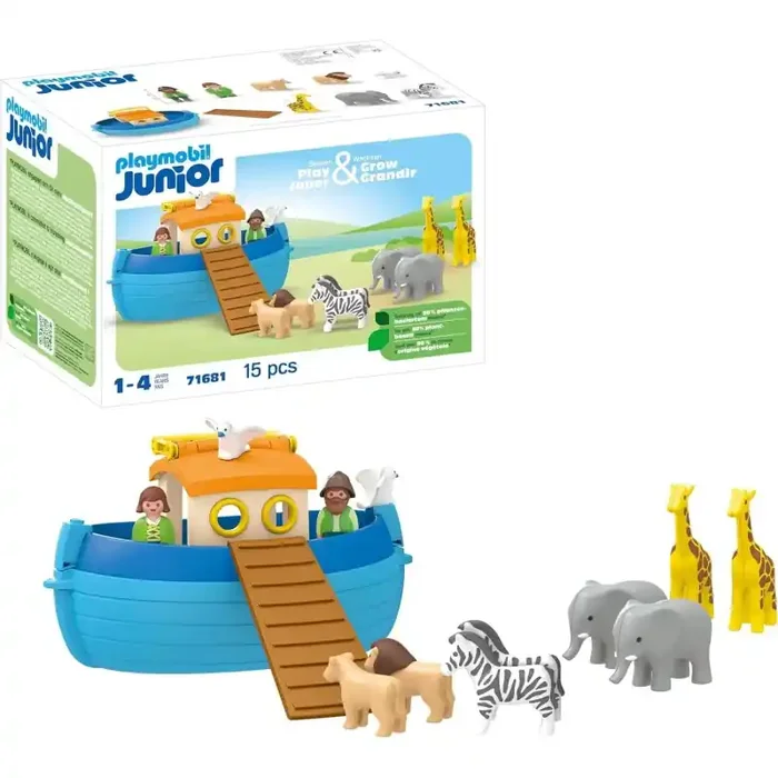 PLAYMOBIL Junior 71681 Arca de Noé Maletín, Que Incluye rampa y Nueve Animales edad +1 año