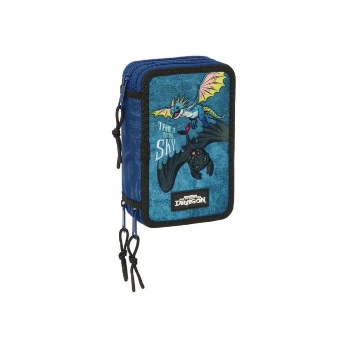 Plumier escolar safta triple 37 piezas como entrenar a tu dragon 195x125x55 mm