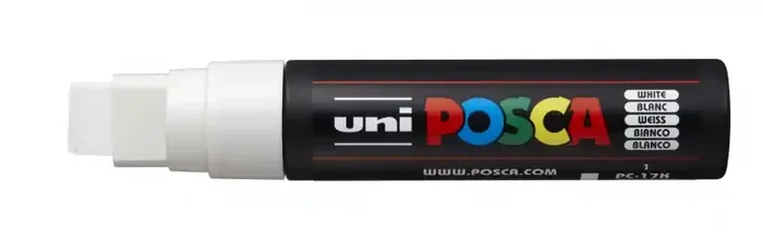 Posca PC-17K Marcador de Pintura – Punta Biselada de Poliester 15mm – Ancho de Trazo Muy Grueso – Tinta Base al Agua – Resistente a la Luz – Ideal para Carteleria y Decoracion – Color Blanco (5 uds)