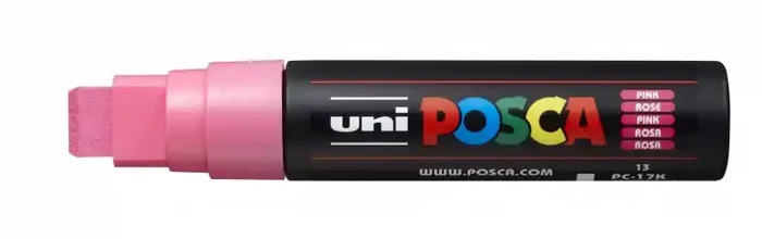 Posca PC-17K Marcador de Pintura – Punta Biselada de Poliester 15mm – Ancho de Trazo Muy Grueso – Tinta Base al Agua – Resistente a la Luz – Color Rosa (5 uds)