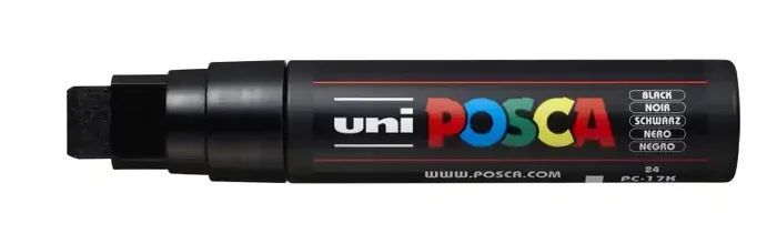 Posca PC-17K Marcador de Pintura – Punta de Poliester Biselada 15mm – Ancho de Trazo Muy Grueso – Tinta Base al Agua – Resistente a la Luz – Color Negro (5 uds)