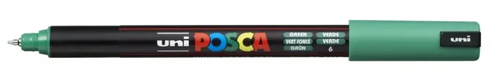Posca PC-1MR Marcador de Pintura – Punta Roller de Fibra 0.7mm – Linea Extrafina – Tinta Pigmentada Base al Agua – Resistente a la Luz – Color Verde (6 uds)
