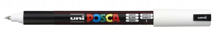 Posca PC-1MR Marcador de Pintura – Punta Roller de Fibra 0.7mm – Tinta Pigmentada Base al Agua – Linea Extrafina – Resistente a la Luz – Color Blanco (6 uds)