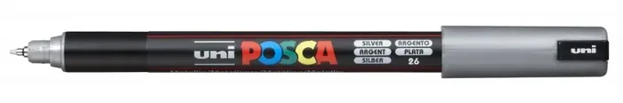 Posca PC-1MR Marcador de Pintura – Punta Roller de Fibra 0.7mm – Tinta Pigmentada Base al Agua – Resistente a la Luz – Color Plata (6 uds)