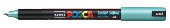 Posca PC-1MR Marcador de Pintura – Punta Roller de Fibra 0.7mm – Tinta Pigmentada Base al Agua – Resistente a la Luz – Color Verde Metálico (6 uds)