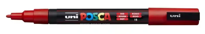 Posca PC-3M Marcador de Pintura – Punta Conica 0.9-1.3mm – Tinta Base al Agua – Resistente a la Luz – No Permanente – Color Rojo (6 uds)