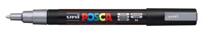 Posca PC-3M Marcador de Pintura – Punta Conica de Poliester 0.9-1.3mm – Tinta Base al Agua – Resistente a la Luz – Color Plata (6 uds)
