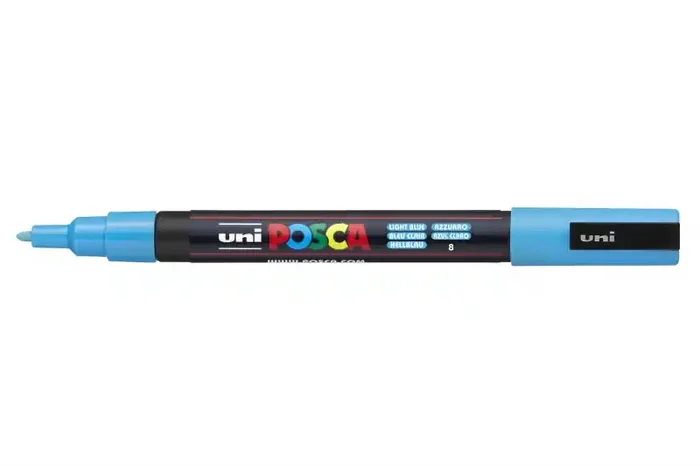 Posca PC-3M Marcador de Pintura – Punta de Poliester Conica 0.9-1.3mm – Tinta Base al Agua – Resistente a la Luz – Color Azul Claro (6 uds)