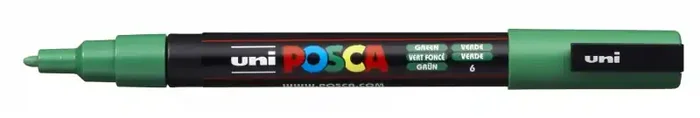 Posca PC-3M Marcador de Pintura – Punta de Poliester Conica 0.9-1.3mm – Tinta Base al Agua – Resistente a la Luz – Color Verde (6 uds)