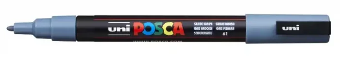 Posca PC-3M Marcador de Pintura Base al Agua – Punta Conica de Poliester 0.9-1.3mm – Linea Fina – Resistente a la Luz – Color Gris Pizarra (6 uds)