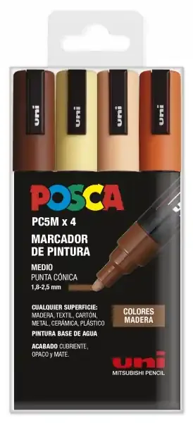 Posca PC-5M Estuche de 4 Marcadores de Pintura – Punta de Bala 1.8-2.5mm – Tinta Base al Agua – Resistente a la Luz – No Permanente – Color Surtido
