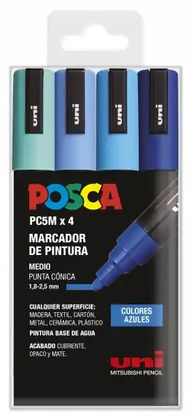 Posca PC-5M Estuche de 4 Marcadores de Pintura – Punta de Bala 1.8-2.5mm – Tinta Base al Agua – Resistente a la Luz – Color Surtido
