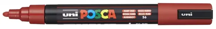 Posca PC-5M Marcador de Pintura – Punta de Bala 1.8-2.5mm – Tinta Base al Agua – Resistente a la Luz – No Permanente – Color Rojo Rubí (6 uds)