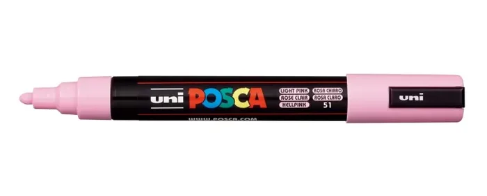 Posca PC-5M Marcador de Pintura – Punta de Bala 1.8-2.5mm – Tinta Base al Agua – Resistente a la Luz – Color Rosa Claro (6 uds)