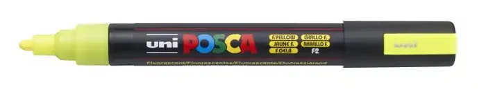 Posca PC-5M Marcador de Pintura – Punta de Bala 1.8-2.5mm – Tinta Base al Agua – Resistente a la Luz – No Permanente – Color Amarillo (6 uds)