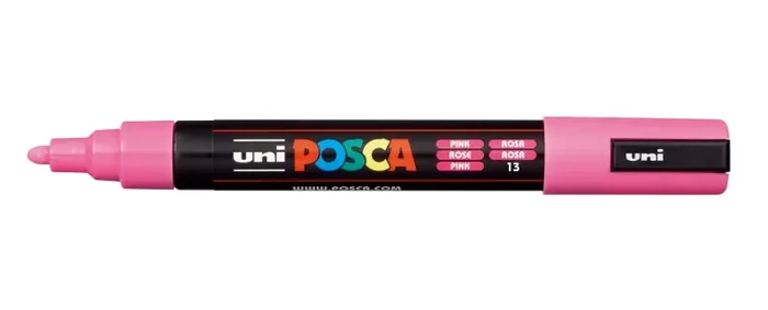 Posca PC-5M Marcador de Pintura – Punta de Bala 1.8-2.5mm – Tinta Base al Agua – Resistente a la Luz – No Permanente – Color Rosa (6 uds)