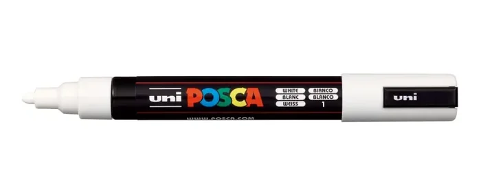 Posca PC-5M Marcador de Pintura – Punta de Bala 1.8-2.5mm – Tinta Base al Agua – Resistente a la Luz – Color Blanco (6 uds)