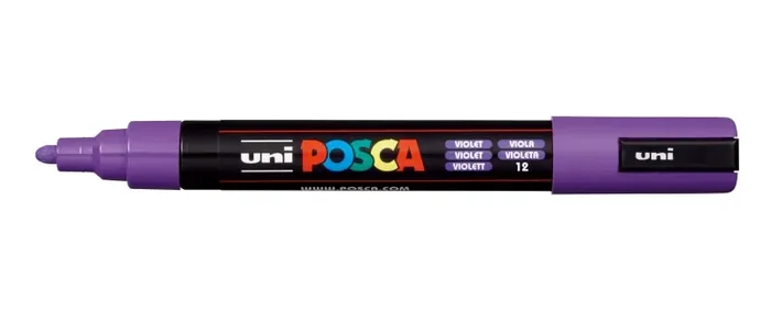 Posca PC-5M Marcador de Pintura – Punta de Bala 1.8-2.5mm – Tinta Base al Agua – Resistente a la Luz – No Permanente – Color Violeta (6 uds)