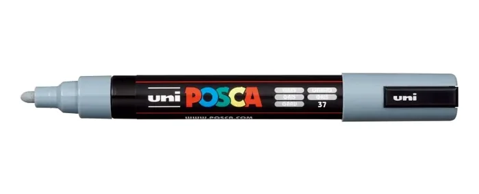 Posca PC-5M Marcador de Pintura – Punta de Poliester 1.8-2.5mm – Tinta Base al Agua – Resistente a la Luz – No Permanente – Color Gris (6 uds)