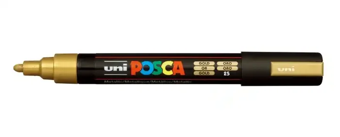 Posca PC-5M Marcador de Pintura – Punta de Poliester 1.8-2.5mm – Tinta Base al Agua – Resistente a la Luz – Color Oro (6 uds)