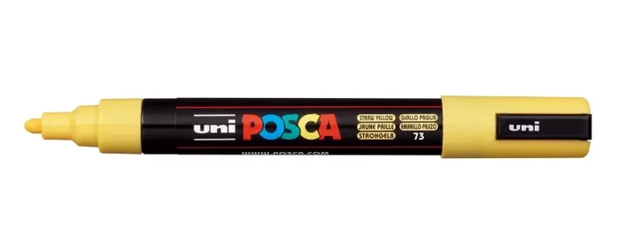 Posca PC-5M Marcador de Pintura – Punta de Poliester 1.8-2.5mm – Tinta Base al Agua – Resistente a la Luz – No Permanente – Color Amarillo Pajizo (6 uds)