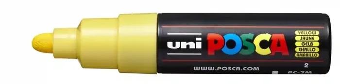 Posca PC-7M Marcador de Pintura – Punta de Bala 4.5-5.5mm – Base al Agua – Resistente a la Luz – Color Amarillo (6 uds)