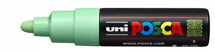 Posca PC-7M Marcador de Pintura – Punta de Bala 4.5-5.5mm – Tinta Base al Agua – Resistente a la Luz – No Permanente – Color Verde Claro (6 uds)