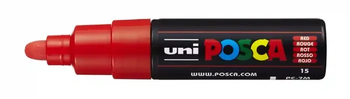 Posca PC-7M Marcador de Pintura – Punta de Bala 4.5-5.5mm – Tinta Base al Agua – Resistente a la Luz – No Permanente – Color Rojo (6 uds)