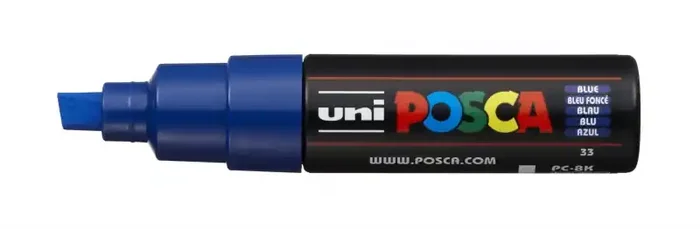 Posca PC-8K Marcador de Pintura – Punta Biselada Acrilica 8mm – Ancho de Trazo 8.0mm – Tinta Base al Agua – No Permanente – Resistente a la Luz – Inodoro – Ideal para Carteleria y Decoracion – Color Azul (6 uds)