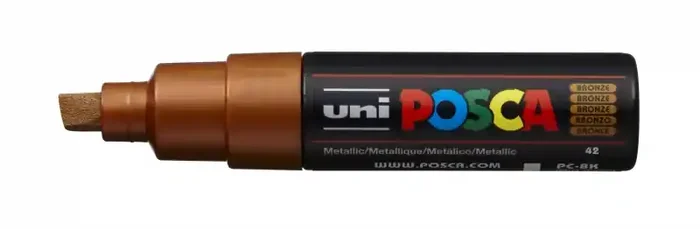 Posca PC-8K Marcador de Pintura – Punta Biselada Acrilica 8mm – Linea Gruesa – Tinta Base al Agua – No Permanente – Resistente a la Luz – Color Bronce (6 uds)