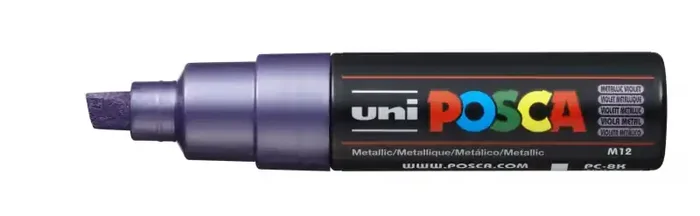 Posca PC-8K Marcador de Pintura – Punta Biselada Acrilica 8mm – Tinta Base al Agua – No Permanente – Resistente a la Luz – Color Violeta Metálico (6 uds)