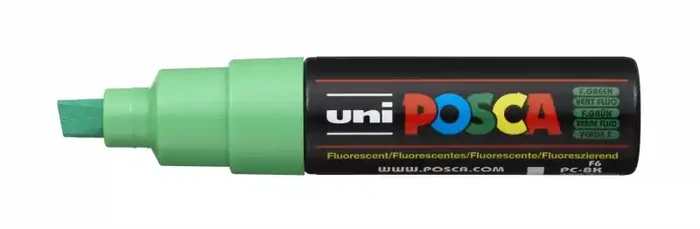 Posca PC-8K Marcador de Pintura – Punta Biselada Acrilica 8mm – Tinta Base al Agua – No Permanente – Resistente a la Luz – Color Verde (6 uds)