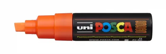 Posca PC-8K Marcador de Pintura – Punta Biselada Acrilica 8mm – Tinta Pigmentada Base al Agua – Resistente a la Luz – Color Naranja (6 uds)