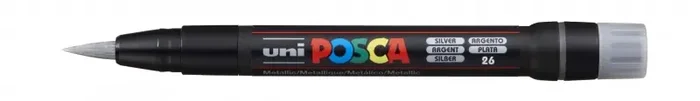 Posca PCF-350 Marcador de Pintura – Punta Acrilica Estilo Pincel – Tinta Pigmentada Base al Agua – Resistente a la Luz – No Permanente – Ideal para Carteleria y Decoracion – Color Plata (5 uds)