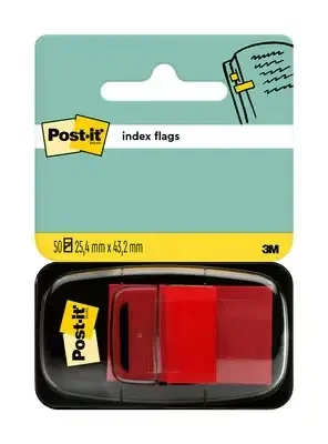 Post-it Index Dispensador con 50 Marcadores Reposicionables 25.4 x 43.2mm – Adherencia Firme – Para Marcar, Señalar o Destacar Informacion – 7100089833 – Color Rojo