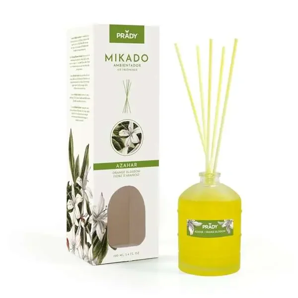 Prady Ambientador Mikado Azahar – Frasco de Cristal 100ml y Varitas Difusoras