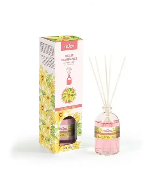 Prady Ambientador Mikado Ylang Ylang – Frasco de Cristal 100ml y Varitas Difusoras