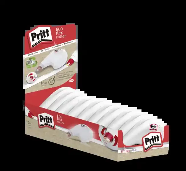 Pritt Eco Flex Roller Expositor 4.2mm x 10m – Cinta Reciclable – Correcciones Precisas – Aplicacion Ergonomica – Punta Flexible (10 uds)