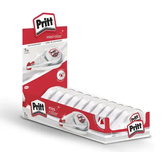 Pritt Mini Roller Expositor 4.2mm x 7m – Compacto y Ergonomico – Punta Flexible de Alta Precision – Compatible con Todo Tipo de Papel (10 uds)