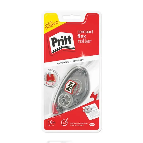 Pritt Roller Compact Flex Bl 4.2mm x 10m B2B – Punta Flexible – Aplicacion Suave – Correcciones Limpias – Diseño Ecologico – Tapa de Proteccion
